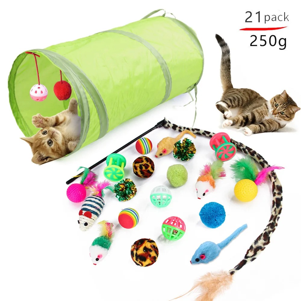 Catnip Interactive Plush Mouse - ชุดของเล่นแมวแบบอินเทอร์แอคทีฟเพื่อบรรเทนความเบื่อ ประกอบด้วยไม้ตกแมวขนนก ตุ๊กตาหนู ลูกบอลมีเสียง และของเล่นแคทนิป เหมาะสำหรับแมวขนาดเล็กถึงขนาดกลาง