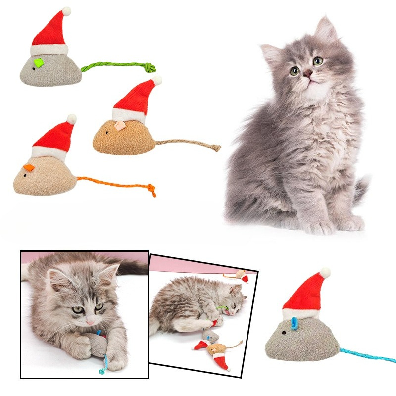 Catnip Interactive Plush Mouse - ของเล่นแมวแบบกดเคี้ยว 5 ชิ้น แมวแคทนิป ของเล่นคริสต์มาสรูปหนู ทนทานต่อการกัดแทะ