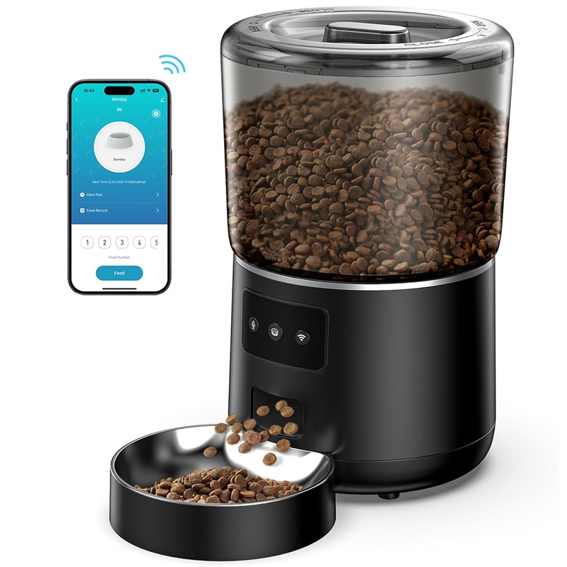 Pet Feeders - เครื่องให้อาหารสัตว์เลี้ยงอัตโนมัติ 4 ลิตร ควบคุมผ่านแอปพลิเคชันอัจฉริยะ พร้อมฟังก์ชันบันทึกและระบบปิดผนึกสำหรับแมวและสุนัข พร้อมกล้อง