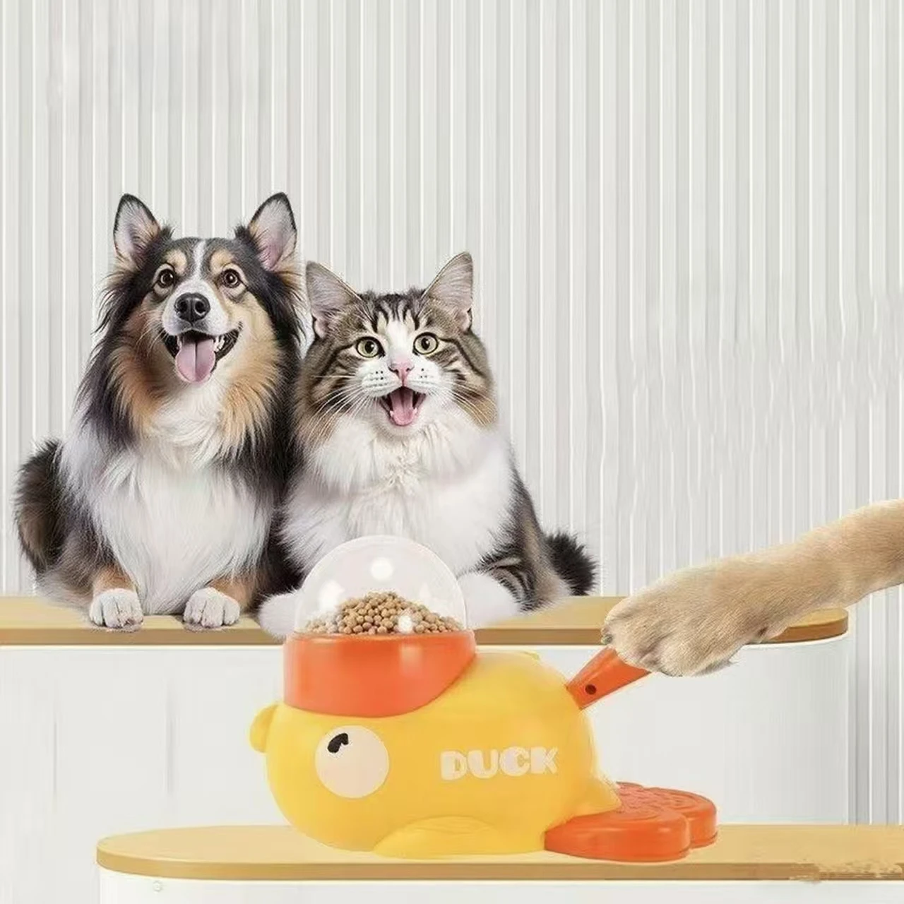 Dog Puzzle Feeder Toy - ของเล่นให้อาหารแมวรูปเป็ดสีเหลืองแบบอินเทอร์แอคทีฟ ของเล่นฝึกสุนัขที่ทนทาน ทำจากพลาสติก ของเล่นเสริมสร้างพัฒนาการและให้อาหารช้าๆ สำหรับสุนัข