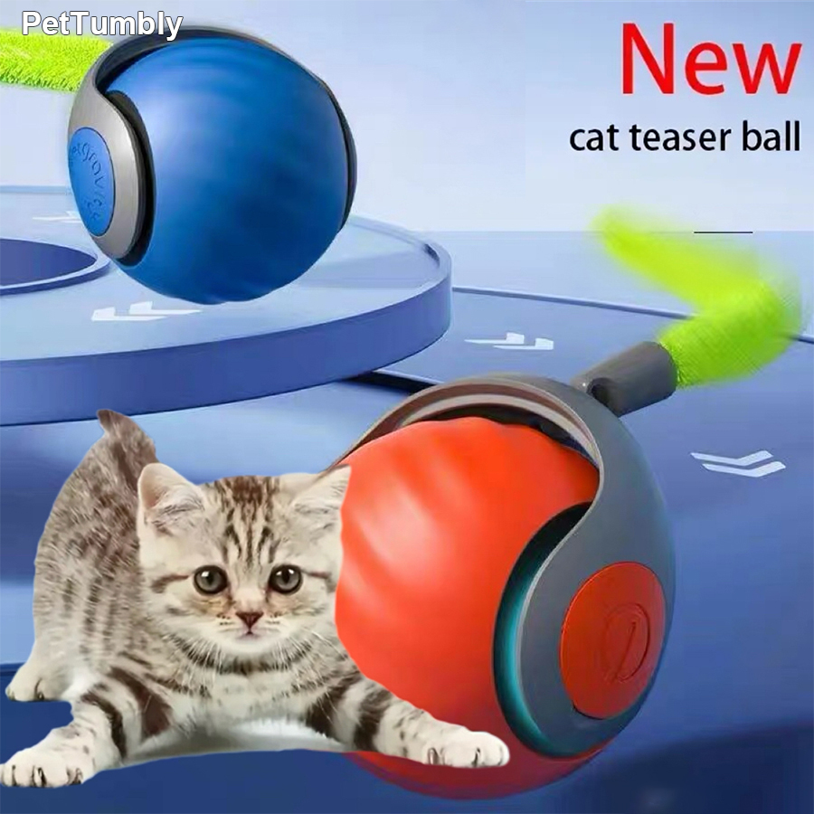 Automatic Moving Dog Ball - ของเล่นแมวแบบอินเทอร์แอคทีฟ ลูกบอลกลิ้งอัตโนมัติ ของเล่นสัตว์เลี้ยงแบบชาร์จ USB ลูกบอลกระโดดพร้อมหางกระดิกอัจฉริยะ เหมาะสำหรับแมวและลูกสุนัข