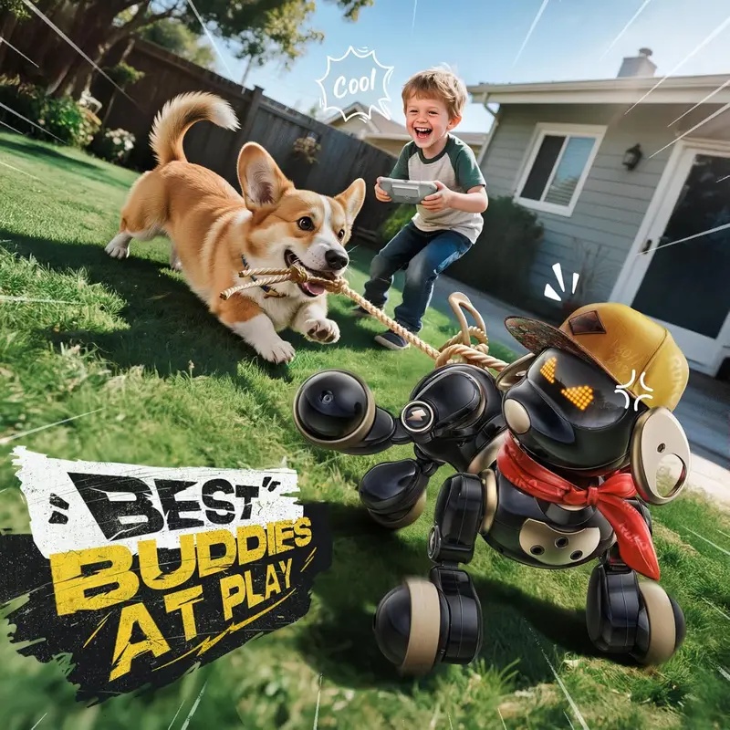 Dog Toys - หุ่นยนต์สุนัขของเล่นควบคุมระยะไกลอัจฉริยะพร้อมหน้าจอ LED ระบบสัมผัส สามารถเดินและเต้นได้ เป็นสัตว์เลี้ยงอิเล็กทรอนิกส์เพื่อการศึกษา