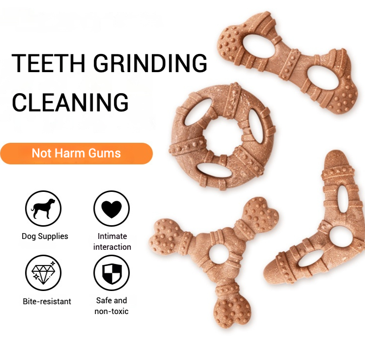 Teeth Cleaning Dog Chew Bone - ของเล่นสุนัขรูปฟันกรามทำจากวัสดุเลียนแบบกระดูก ทนทาน ใช้สำหรับเคี้ยว ผสมผงไม้ ปลอดภัย ไม่เป็นพิษ
