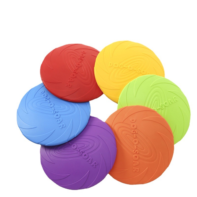 Flying Disc Dog Training Toy - ของเล่นสุนัข จานร่อนซิลิโคนหลากสี ของเล่นเคี้ยวสำหรับลูกสุนัข ฝึกสุนัขกลางแจ้ง ของเล่นสัตว์เลี้ยงแบบอินเทอร์แอคทีฟ จานร่อน