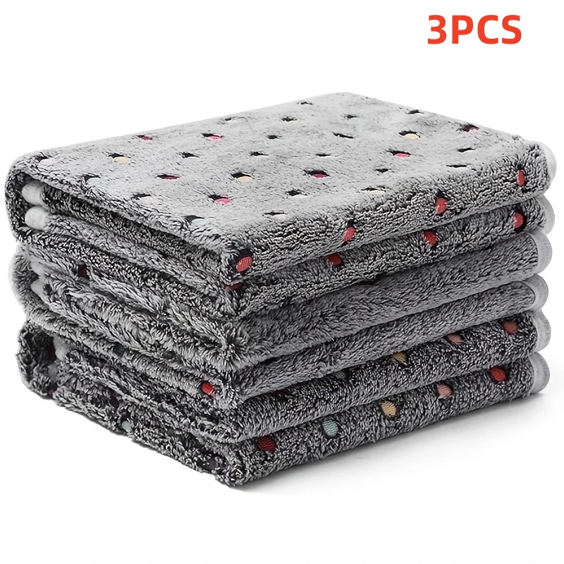 Pet Beds - 3PCS Soft Fluffy ผ้าห่มสัตว์เลี้ยงน่ารัก Dot รูปแบบ
