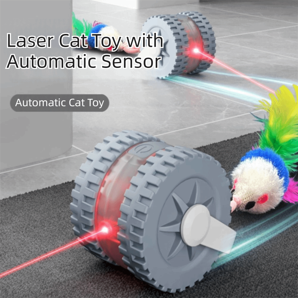Laser Pointer Cat Toy Automatic - ของเล่นแมวแบบลูกบอลหมุนอัตโนมัติ ใช้พลังงาน USB พร้อมเลเซอร์อินฟราเรดรูปหางหนู แบบเงียบ