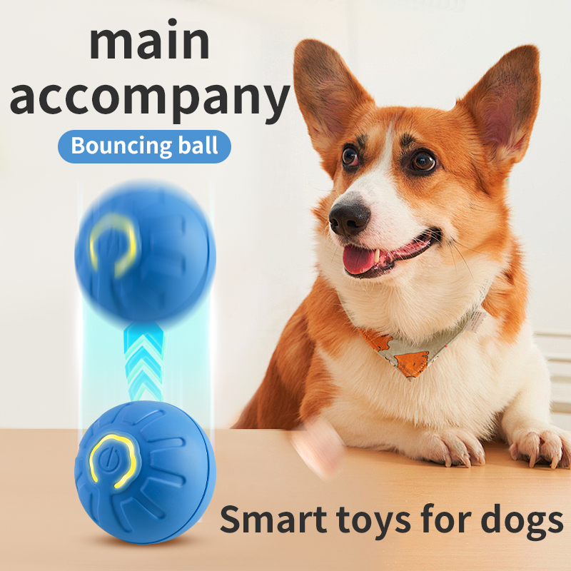Automatic Moving Dog Ball - ลูกบอลของเล่นสุนัขเคลื่อนที่อัตโนมัติ ของเล่นสุนัขแบบหมุนและกระโดดอัจฉริยะ ชาร์จผ่าน USB ของเล่นเคี้ยวสำหรับลูกสุนัข