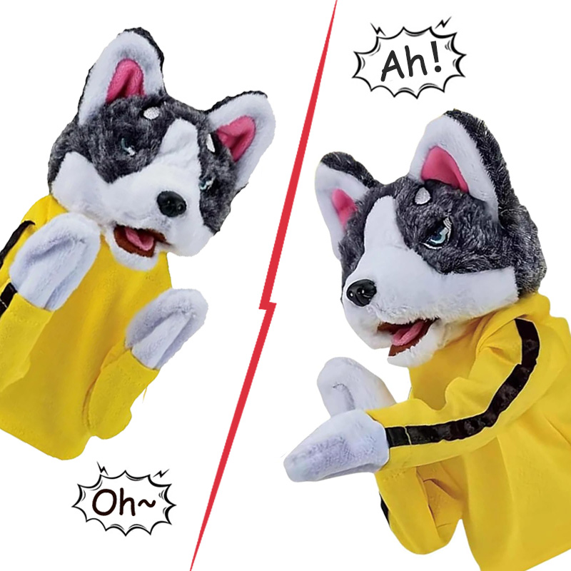 Interactive Squeaky Plush Dog Toy - เด็ก Kung Fu Husky ถุงมือของเล่นต่อสู้สุนัขมวยหุ่นมือนิ้วมือตุ๊กตา Plush
