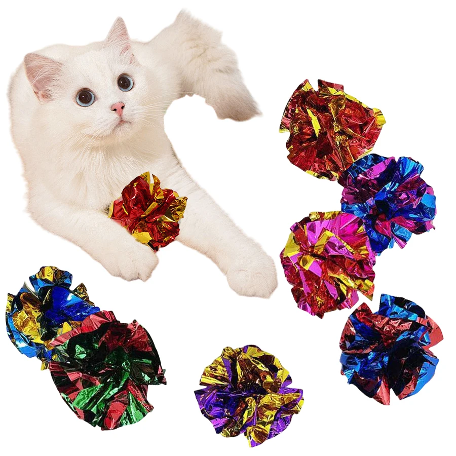 Laser Pointer Cat Toy Automatic - 5/10 ชิ้น ของเล่นแมวแบบลูกบอลมีเสียงกรอบแกรบและสะท้อนแสงเลเซอร์ ลูกบอลกระดาษทนทานต่อการขีดข่วนสำหรับลูกแมว